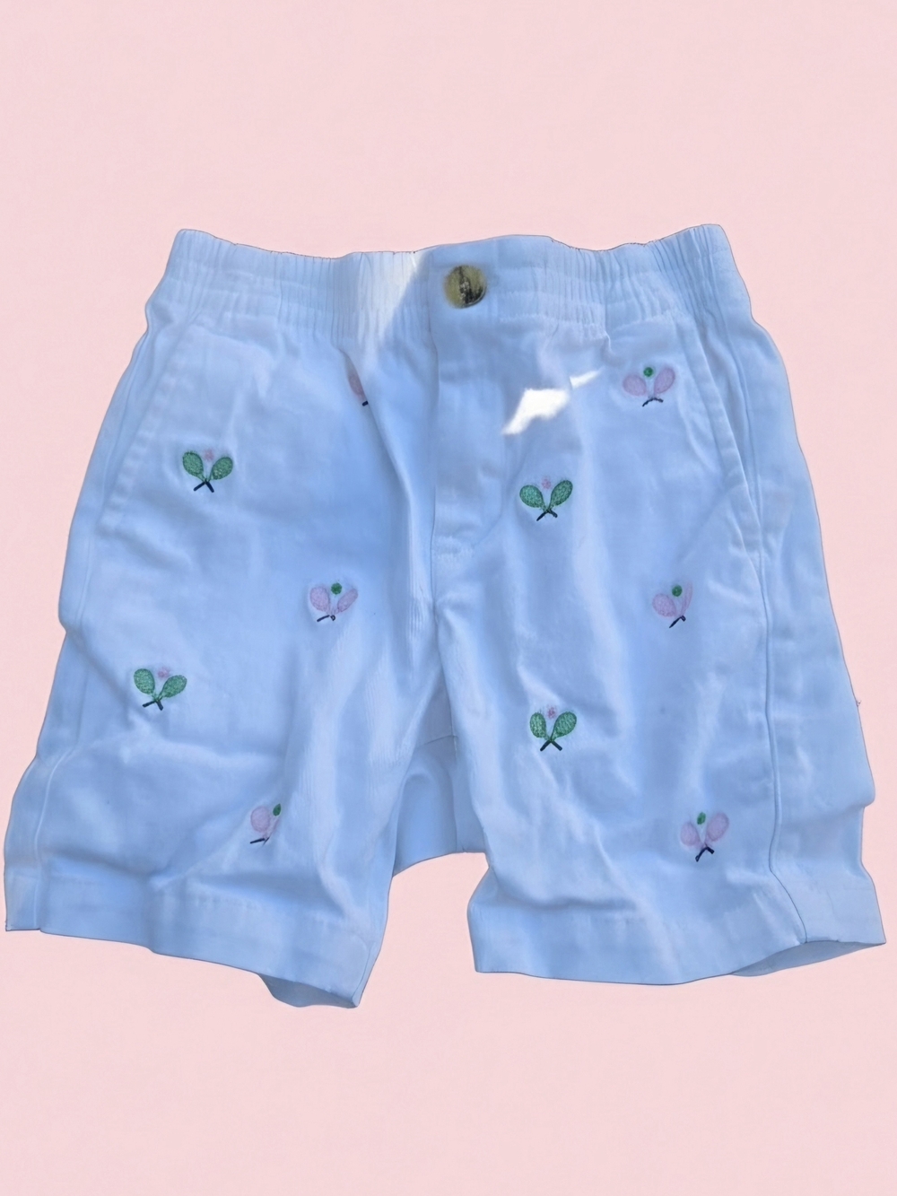 Janie and Jack White Shorts with Pink & Green Tennis Embroidery